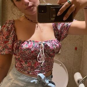 For Love & Lemons - pink floral corset top